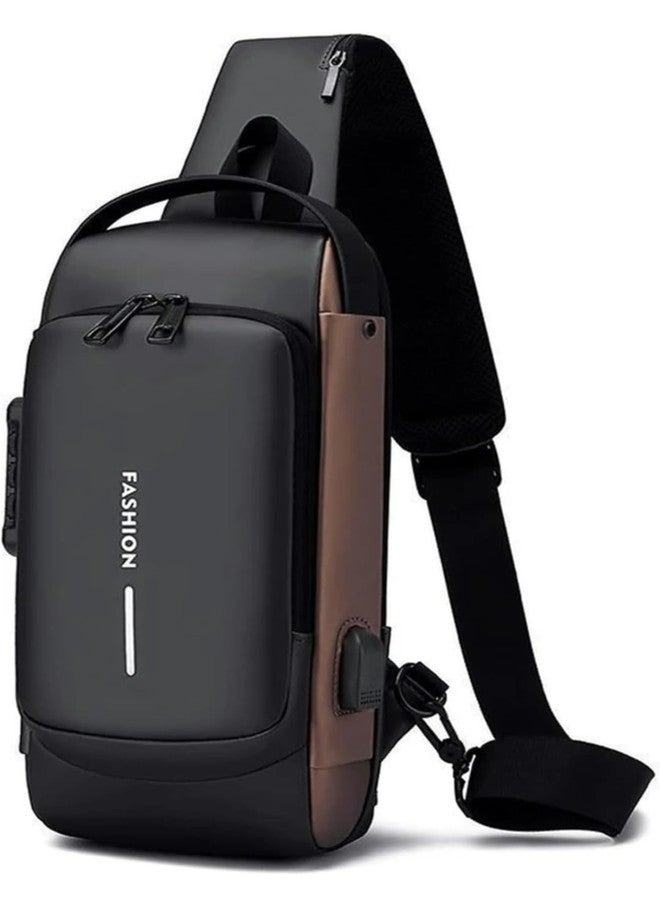 Alison Sling Bag for Men Stylish Crossbody Backpack for Men & Women, Anti-Theft Chest Bag with USB Charging Port, Messenger Bags, Casual Shoulder Bag (17 x 9 x 32 Cm) (Brown) - Image 1